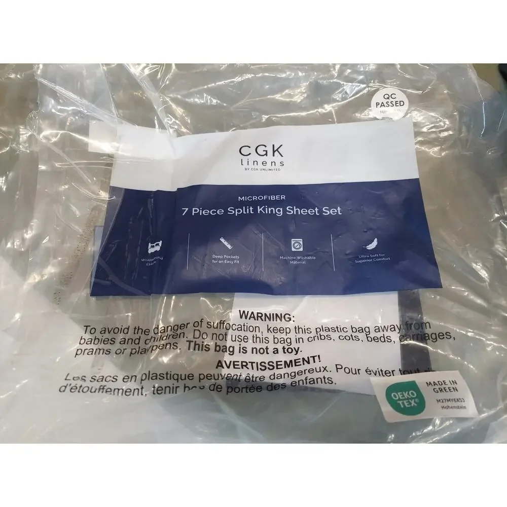CGK Linens Split King Sheet Set 7 Piece Microfiber Ultra Soft Deep Pocket Olive